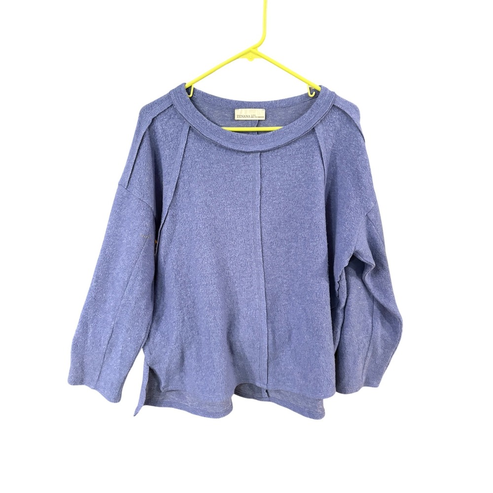Zenana Premium Oversized Knit Sweater Periwinkle Blue Exposed Seam Top L/XL‎